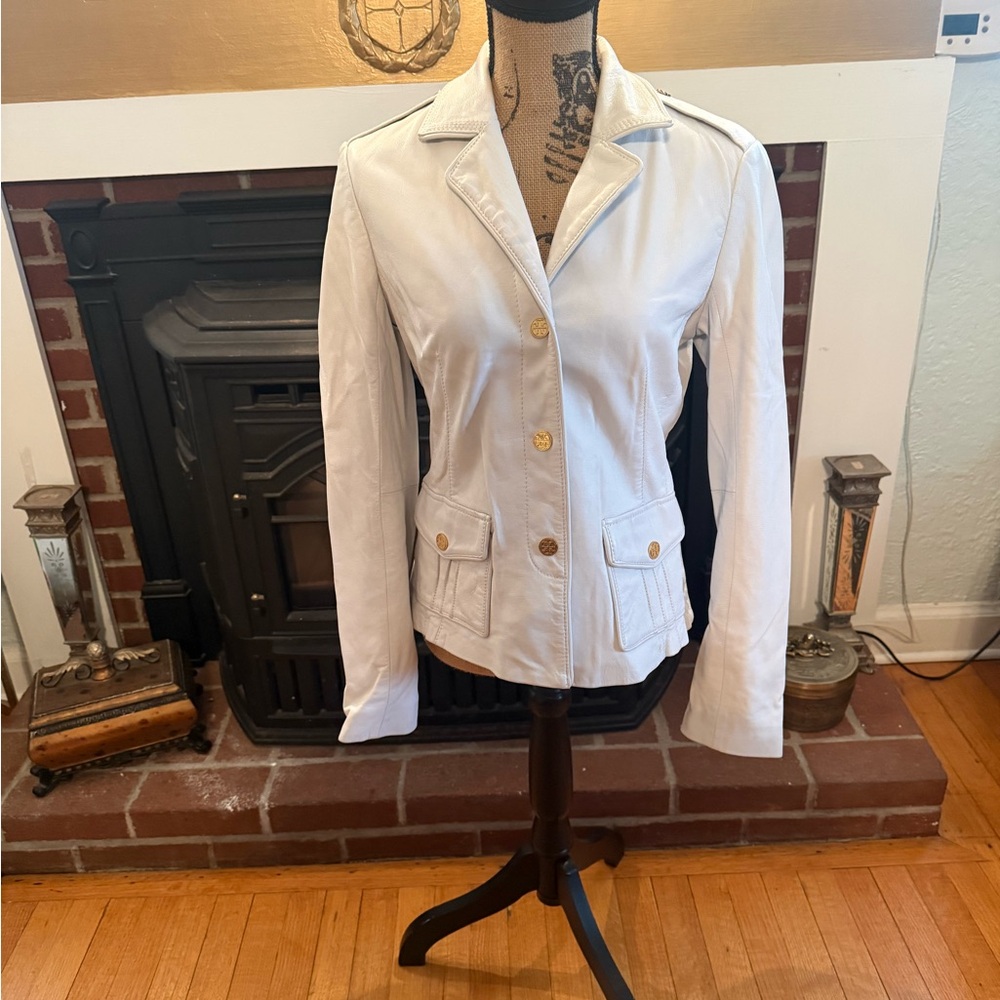 Tory Burch White Tailored Button Jacket with Gold Buttons